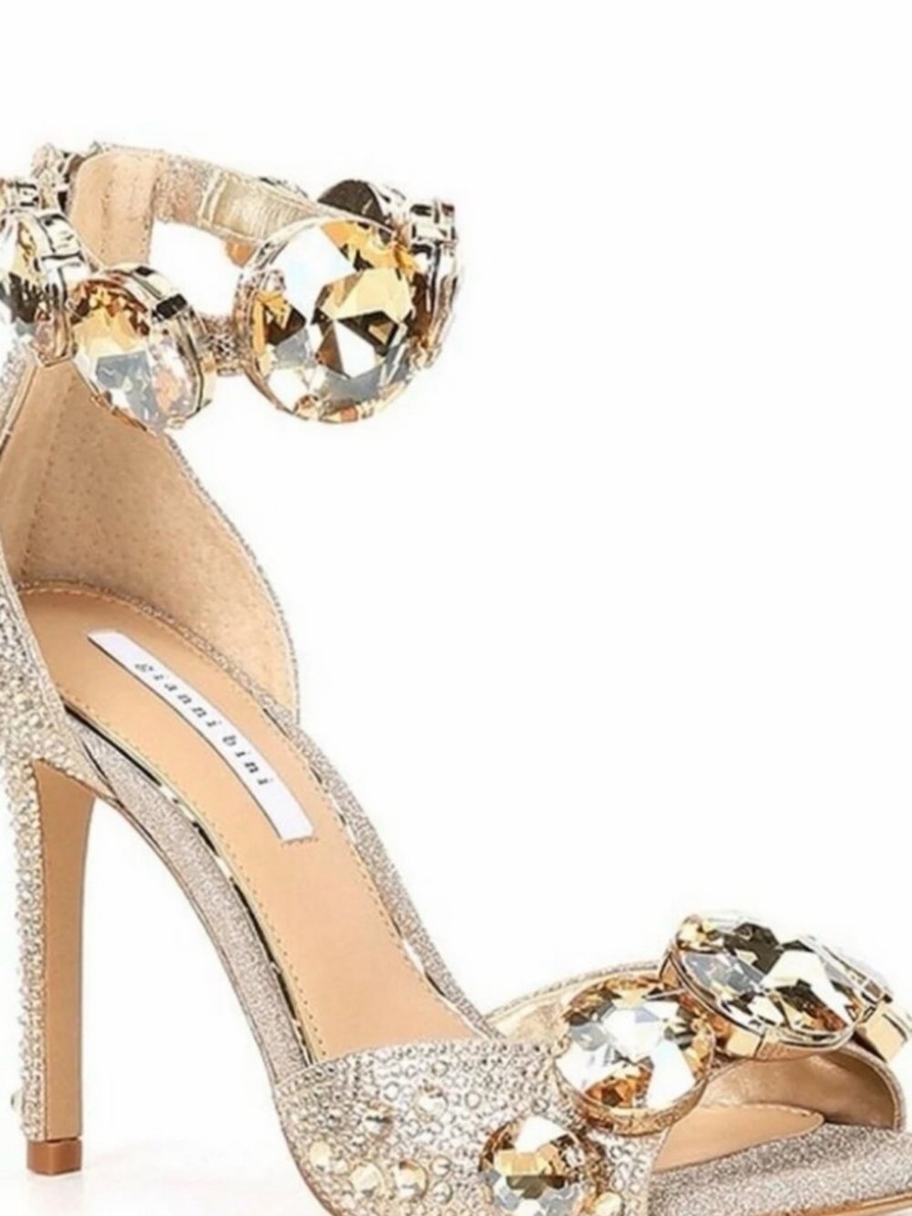 Gianni Bini Gold Oakland Crystal Ankle-Strap Stiletto Sandals - Picture 2 of 5